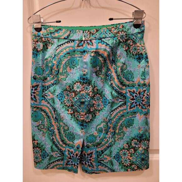 J. Crew Casbah Green Medallion Print Pencil Skirt - Picture 2 of 7